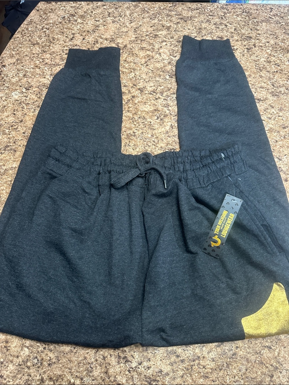 NWT True ReligionLoungewear  Charcoal Joggers with Gold Horseshoe Print XL - Picture 3 of 4